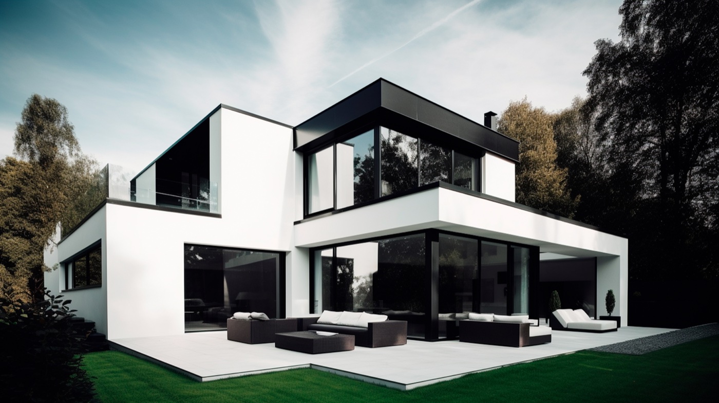 Ultra-modern black and white house exterior with a crisp painted finish